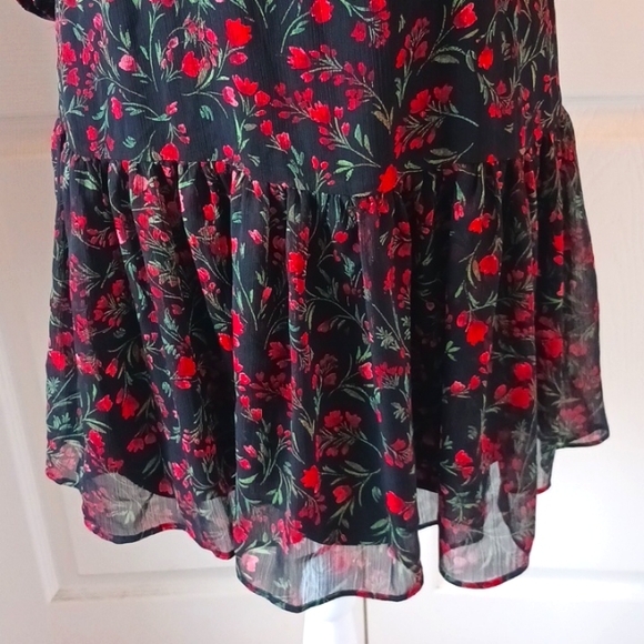 🌲🌹Calvin Klein Black & Red Floral Holiday Christmas Chiffon Dress Size 4 - Picture 6 of 13